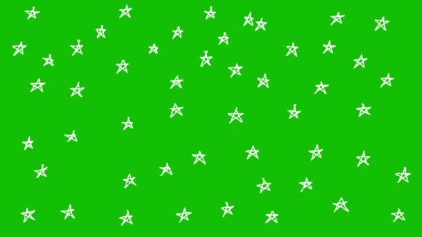 Białe Gwiazdy Zielonym Ekranie Świecą Ręcznie Rysowana Animacja Która Może — Wideo stockowe
