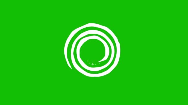 緑の画面の背景に螺旋状のデザインを白で描きます 緑の画面に曲線を描く手描きアニメーション — ストック動画