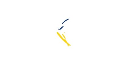 Logo için yapışkan çizgi animasyonu. Minimalist logo animasyonu. Sarı ve mavi çizgi canlandırması.