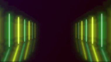 Neon ışıkları fütüristik, renkli, dikişsiz, neon ışık çizgisi teknolojisi arka planında parlıyor.