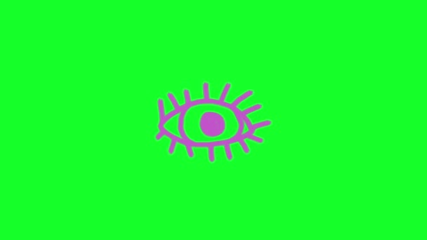 目のアニメーション紫色のシンボル 手書きのスクリブルアイコン 緑の画面の背景に独立したベクターイラスト — ストック動画