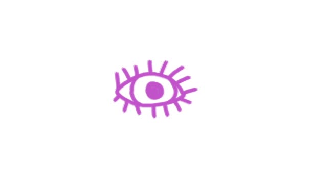 Анимированный Фиолетовый Символ Глаза Ручная Каракули Значок Векторная Иллюстрация Белом — стоковое видео