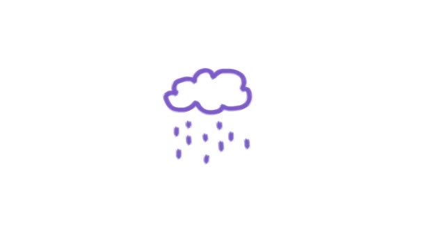 雲のアニメーション紫色のシンボル 手書きのスクリブルアイコン 白い画面の背景に独立したベクトルイラスト — ストック動画