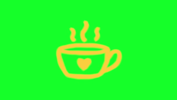 Animiertes Gelbes Symbol Der Tasse Tee Handgezeichnetes Kritzelsymbol Konzept Des — Stockvideo