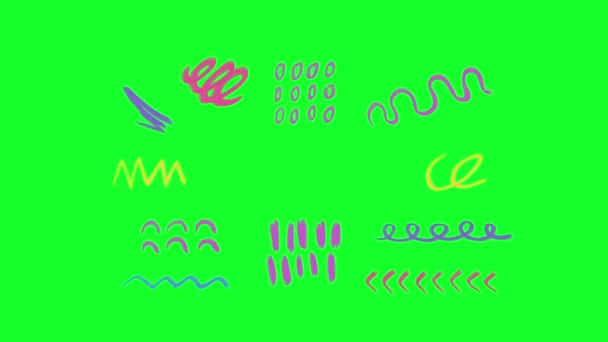 Pack Animated Kleurrijke Hand Getrokken Lijnen Krabbels Elementen Highlighters Doodle — Stockvideo