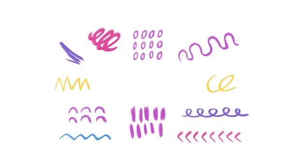 Pack Animated Kleurrijke Hand Getrokken Lijnen Krabbels Elementen Highlighters Doodle — Stockvideo