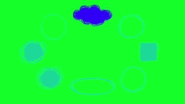 アニメーションスピーチのセットアルファチャンネルと緑の画面の背景に落書きスタイルの泡 — ストック動画