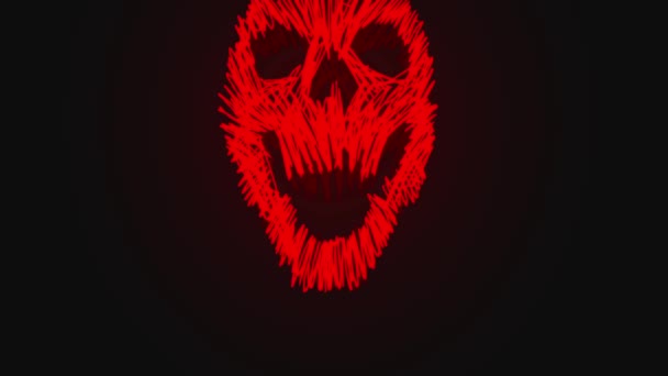 Animacja Czerwieni Narysowała Czaszkę Halloween Czaszka Podchodzi Ekranu Otwartymi Ustami — Wideo stockowe