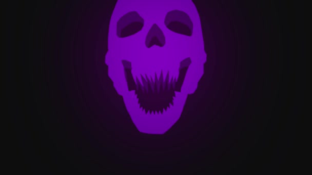 紫色の手描きのハロウィーンの頭蓋骨のアニメーション 頭蓋骨は開いた口で画面に近づきます — ストック動画