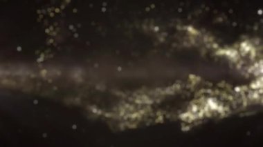 Soyut hareket arka planı altın parçacıkları parlıyor. Bokeh 'le parıldayan parçacıklar. Popüler, modern, noel, yeni yıl, bayram, düğün geçmişi. Kusursuz 4K döngü video canlandırması.