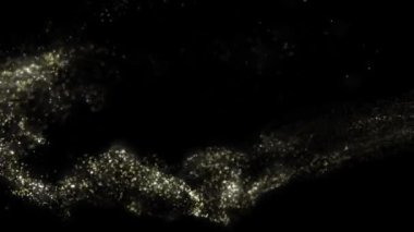 Soyut hareket arka planı altın parçacıkları parlıyor. Bokeh 'le parıldayan parçacıklar. Popüler, modern, noel, yeni yıl, bayram, düğün geçmişi. Kusursuz 4K döngü video canlandırması.