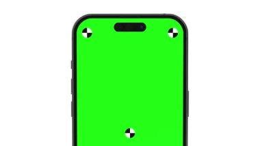 Akıllı telefonun göstergeli boş yeşil ekranı çerçeveye doğru dönüyor. Luma mat, arka plan değişikliği için dahil. Modern çerçevesiz tasarım, hareket bulanıklığı yok ve odaklanma