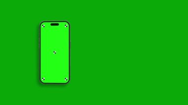Akıllı telefonun göstergeli boş yeşil ekranı çerçeveye doğru dönüyor. Luma mat, arka plan değişikliği için dahil. Modern çerçevesiz tasarım, hareket bulanıklığı yok ve odaklanma