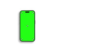 Akıllı telefonun göstergeli boş yeşil ekranı çerçeveye doğru dönüyor. Luma mat, arka plan değişikliği için dahil. Modern çerçevesiz tasarım, hareket bulanıklığı yok ve odaklanma