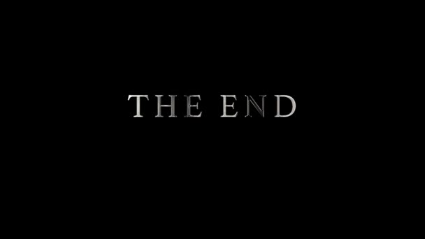 End Cinematic Trailer Title End Silver Text Black Background Movement — Stock Video