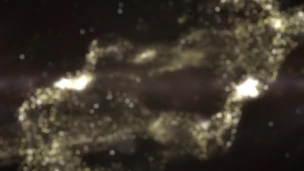 Abstract Bewegende Achtergrond Stralende Gouddeeltjes Glinsterende Glinsterende Deeltjes Met Bokeh — Stockvideo