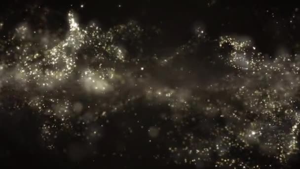 Abstrakt Rörelse Bakgrund Lysande Guldpartiklar Skimrande Glittrande Partiklar Med Bokeh — Stockvideo