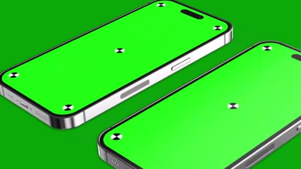 Tela Verde Branco Smartphone Com Indicadores Voa Com Gira Para — Vídeo de Stock