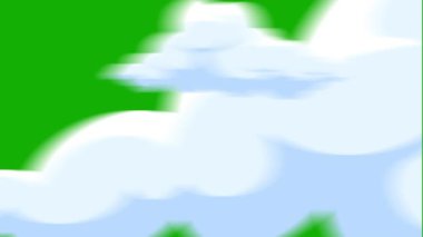 Yeşil ekranda karikatür bulutu geçiş animasyonu. Çizgi film bulutu geçişi 