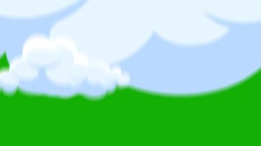 Yeşil ekranda karikatür bulutu geçiş animasyonu. Çizgi film bulutu geçişi 