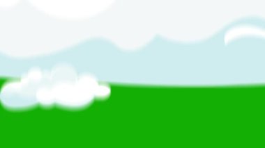 Yeşil ekranda karikatür bulutu geçiş animasyonu. Çizgi film bulutu geçişi 
