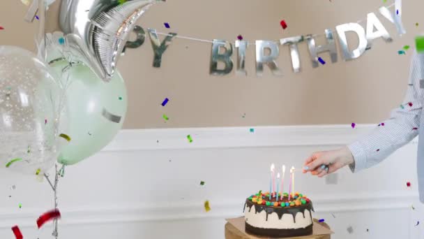 Feliz Cumpleaños Fondo Colorido Confetti Caída Animación Celebra Las Fiestas — Vídeos de Stock