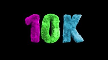 Renkli metin 10K, 3D animasyon yazı tipi, kabarık doku, alfa mat.