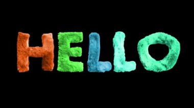 Renkli metin Hello, 3D animasyon yazı tipi, kabarık doku, alfa mat.