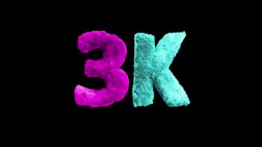 Renkli metin 3K, 3D animasyon yazı tipi, kabarık doku, alfa mat.