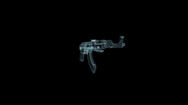 3D fütüristik bilim kurgu askeri AK47 tüfek teli. 4k animasyon