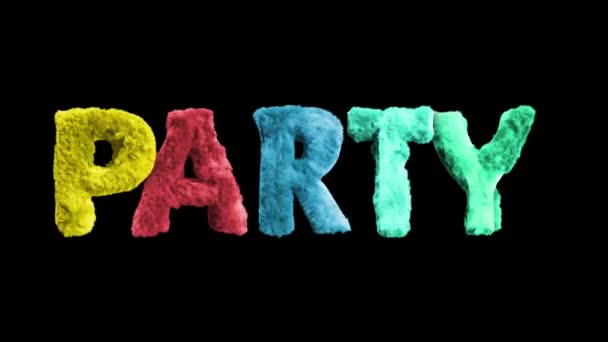 彩色文字Party 3D动画字体 蓬松纹理 带有Alpha垫 — 图库视频影像
