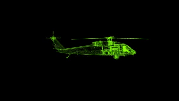 Hud未来派3D科幻军用直升机线框 4K动画 — 图库视频影像