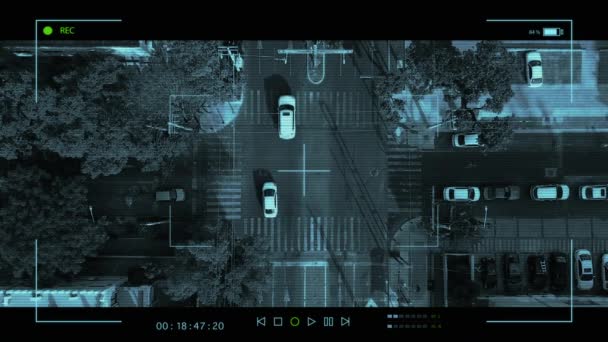 Interfejs Oprogramowania Monitorowania Celu Tech Skanowania Samochodów Drogach Tech Dron — Wideo stockowe