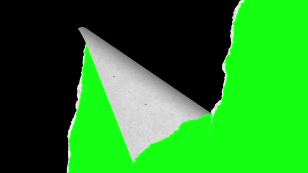 Roztrhané Efekty Přechodu Papíru Zeleným Pozadím Obrazovky — Stock video