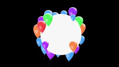 Döngülü 3d pastel balonlar ve çerçeve siyah ekran arkaplan canlandırması.