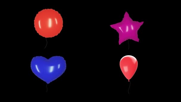 Looped Cartoon Cute Birthday Balloons Black Screen Background Animation — Stock Video