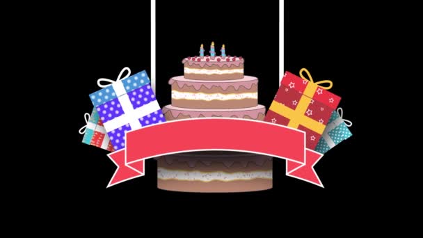 黒を基調としたケーキやプレゼント付きの誕生日のPng — ストック動画
