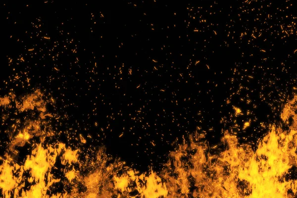Glutpartikel Über Schwarzem Hintergrund Feuer Entfacht Hintergrund — Stockfoto