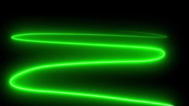 Parlak yeşil neon yörünge boyunca hızla akan ışık akıntıları. Flaşlı ışıkları olan hızlı enerji dalgaları. Animasyon sihirli girdap yolu siyah arkaplan üzerinde.