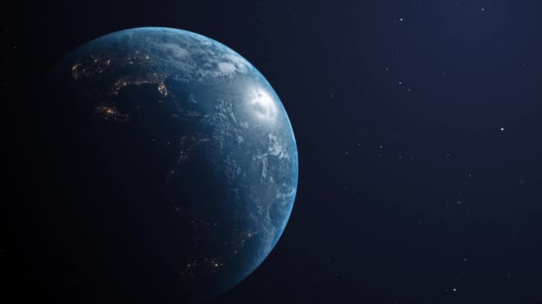 宇宙から見た地球のアニメーション 暗い背景の衛星の眺めで回転する地球 世界的な宇宙探査宇宙旅行の概念は デジタル生成された画像 — ストック動画