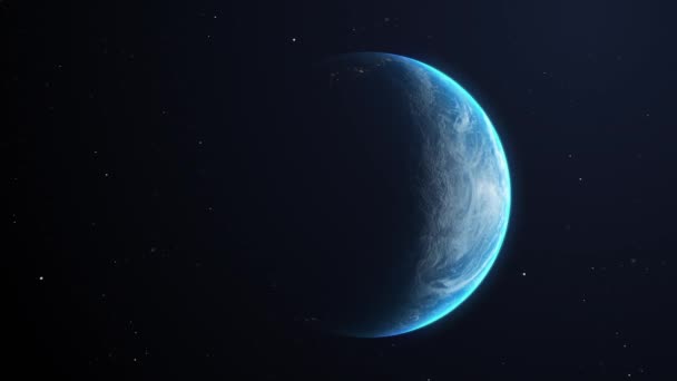 宇宙から見た地球のアニメーション 暗い背景の衛星の眺めで回転する地球 世界的な宇宙探査宇宙旅行の概念は デジタル生成された画像 — ストック動画