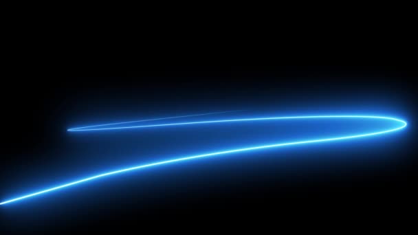 沿着明亮的蓝色霓虹灯轨迹发出快速流动的光流 带闪光灯的快速能量飞行波线 在黑色背景上的动画魔法涡旋路径 — 图库视频影像