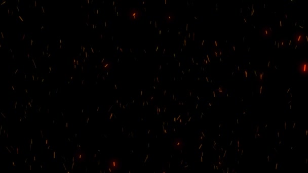 透明アルファチャンネルで上昇する炎の火花は プロジェクトのオーバーレイに使用できます 3Dアニメーションの燃えるようなオレンジ輝く飛行員燃焼灰粒子 — ストック動画