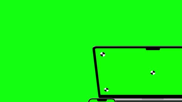 Laptop Computer Handy Und Tablet Mockups Videoanimation Digitalgeräte Mit Grünem — Stockvideo