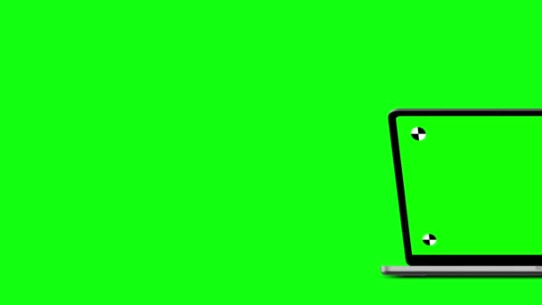 绿色背景的灰色笔记本电脑 为方便起见 还包括一个带有跟踪数字设备标记的绿色屏幕 3D渲染 — 图库视频影像