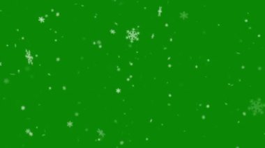 Yeşil Arkaplan 'a Düşen Kar Kaplaması. Chroma Key ile Kış Animasyonu. 4K Çözünürlüğü.