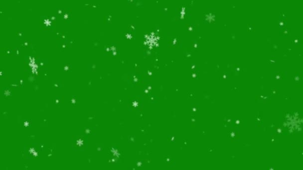 Caída Capa Nieve Sobre Fondo Verde Animación Invierno Con Chroma — Vídeo de stock