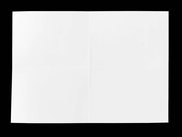 Полная Страница Белой Бумаги Сложенной Изолированной Черном Фоне — стоковое фото