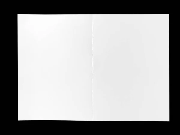 Página Inteira Papel Branco Dobrado Isolado Sobre Fundo Preto — Fotografia de Stock