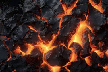 Soyut Volkanik Arkaplan: 3D Soğutulmuş Bazaltik Lava. Doğanın Gücünün Büyüleyici Gösterimi